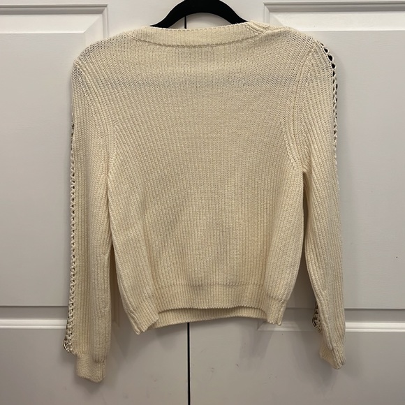 MICHELLE MASON Chain-embellished Ribbed Cotton And Wool-blend Sweater In Ivory - Picture 9 of 10